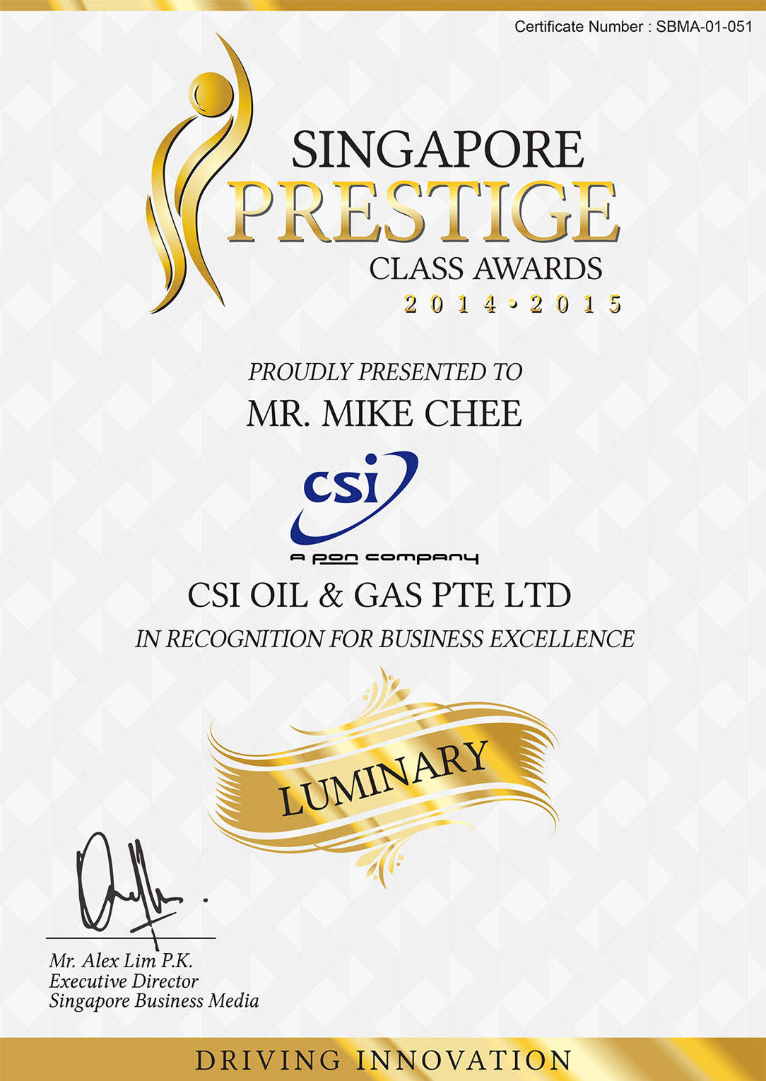 Singapore Prestige Class Award 2014-2015